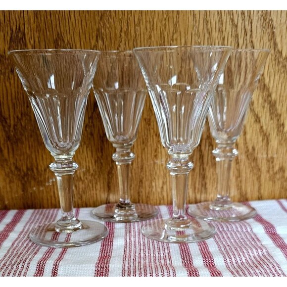 4 Vintage Cut Crystal Cordial Glasses 4.25" elegant faceted home bar 2oz designe - Picture 1 of 8